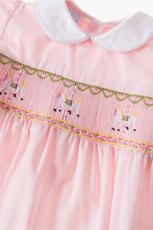 MERRY GO ROUND  PINK smocked romper