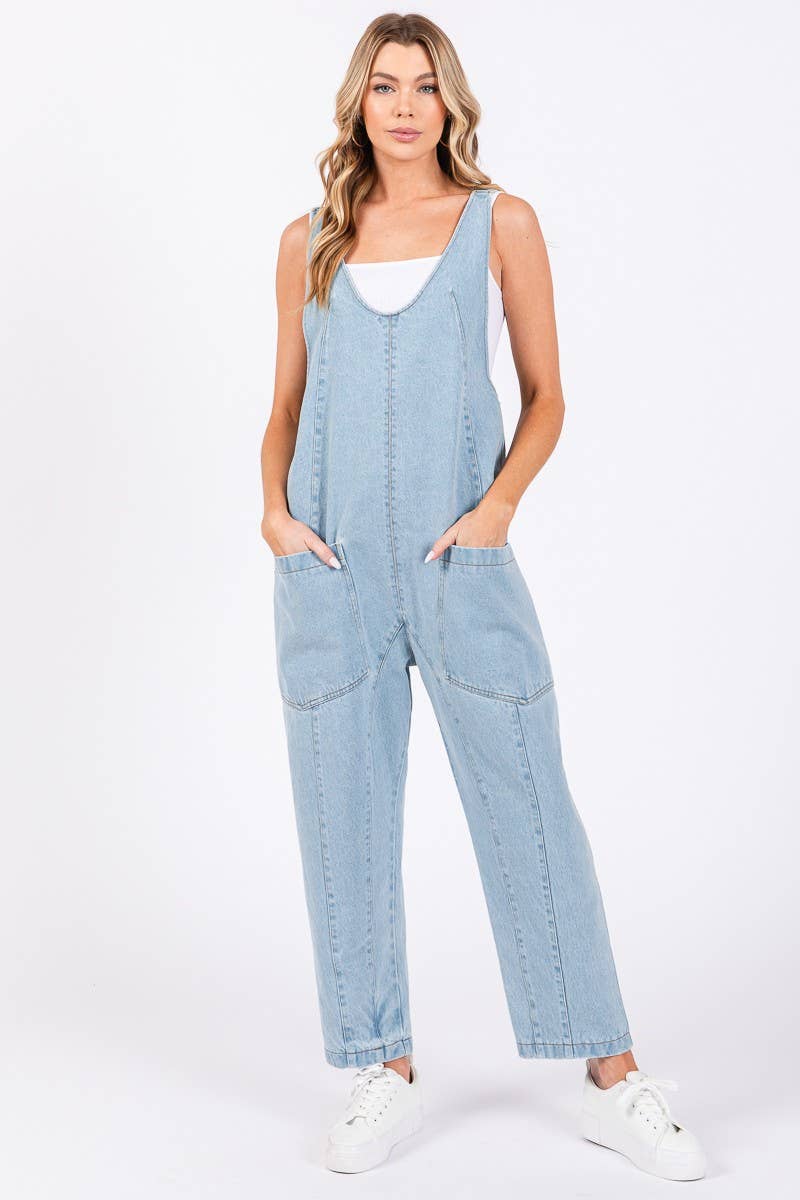 Washed Denim Overall Jumpsuit