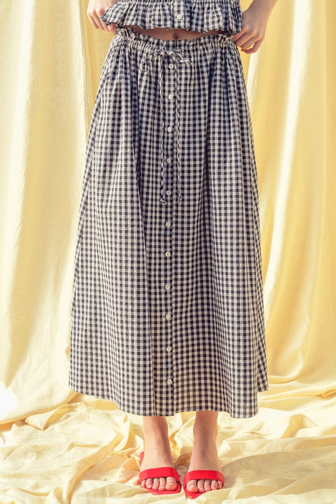 Gingham Button Skirt in Black