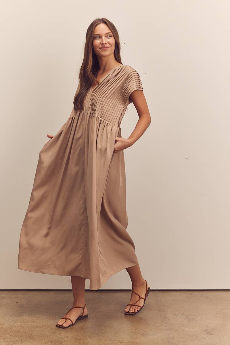Pin-tucked midi dress