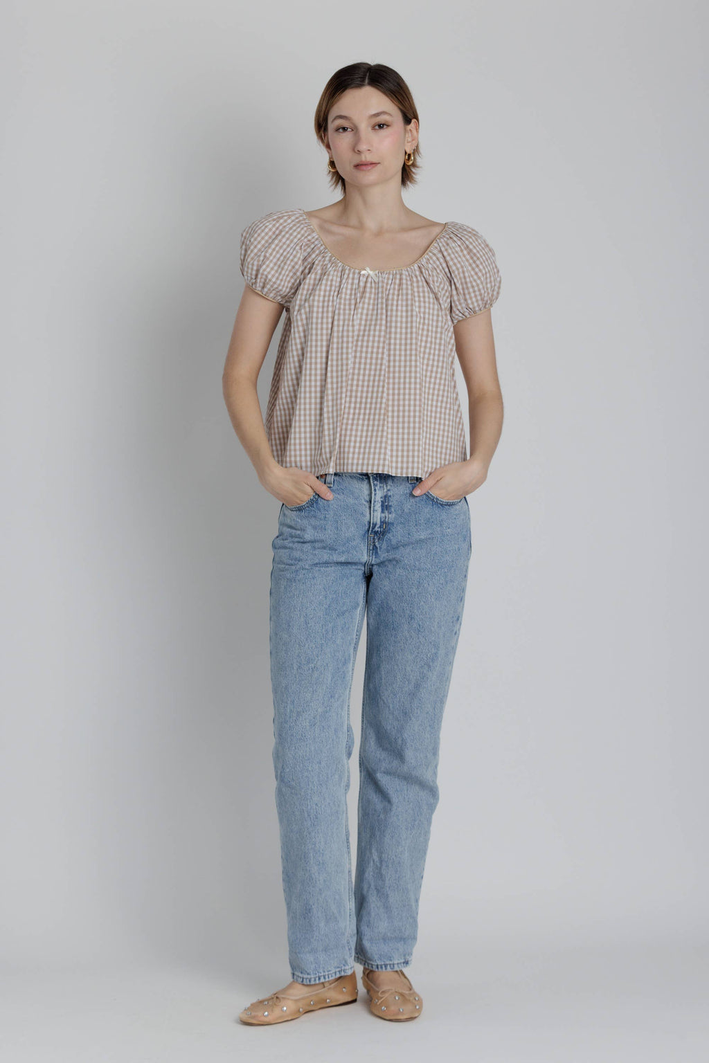 Gingham Babydoll Top