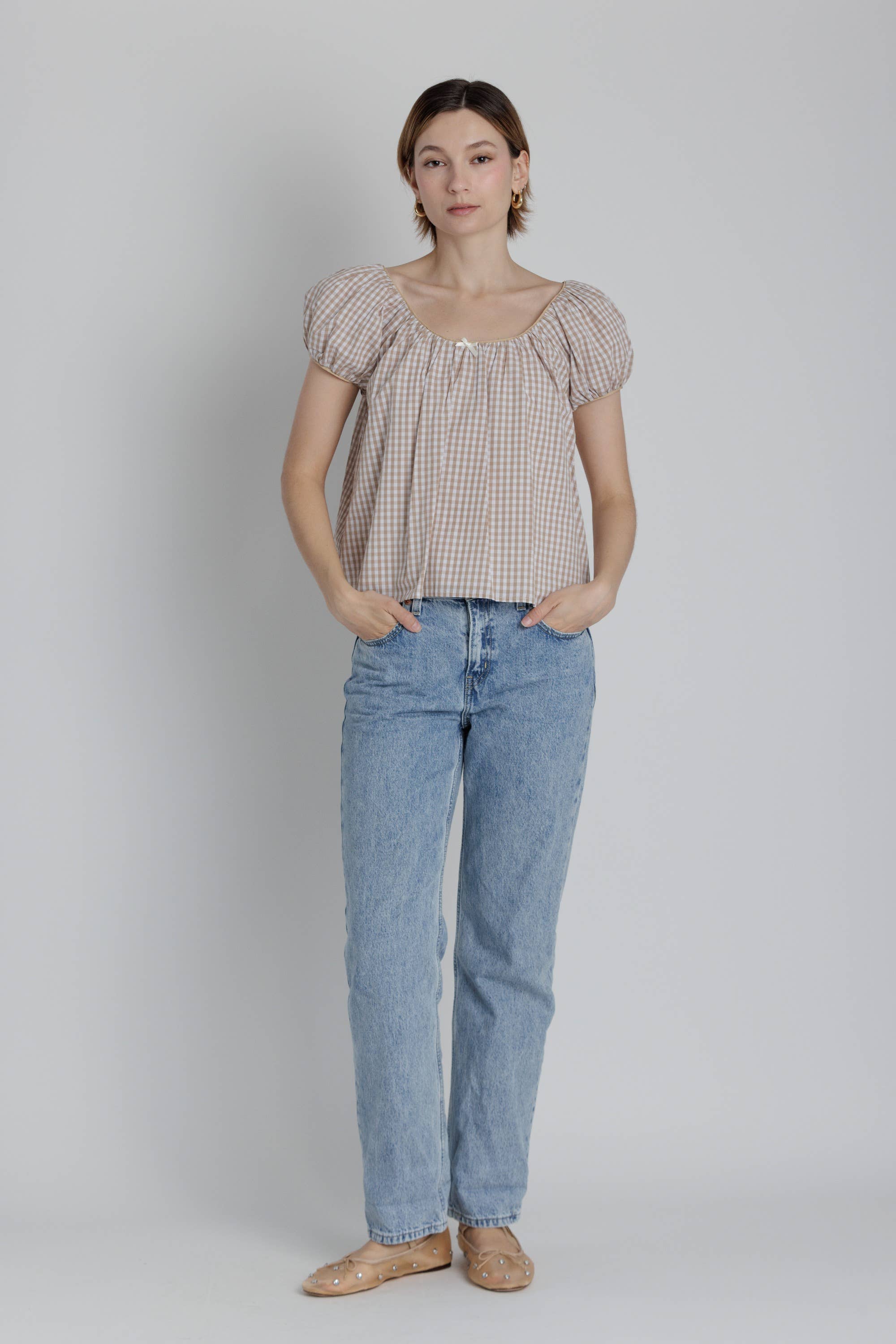 Gingham Babydoll Top