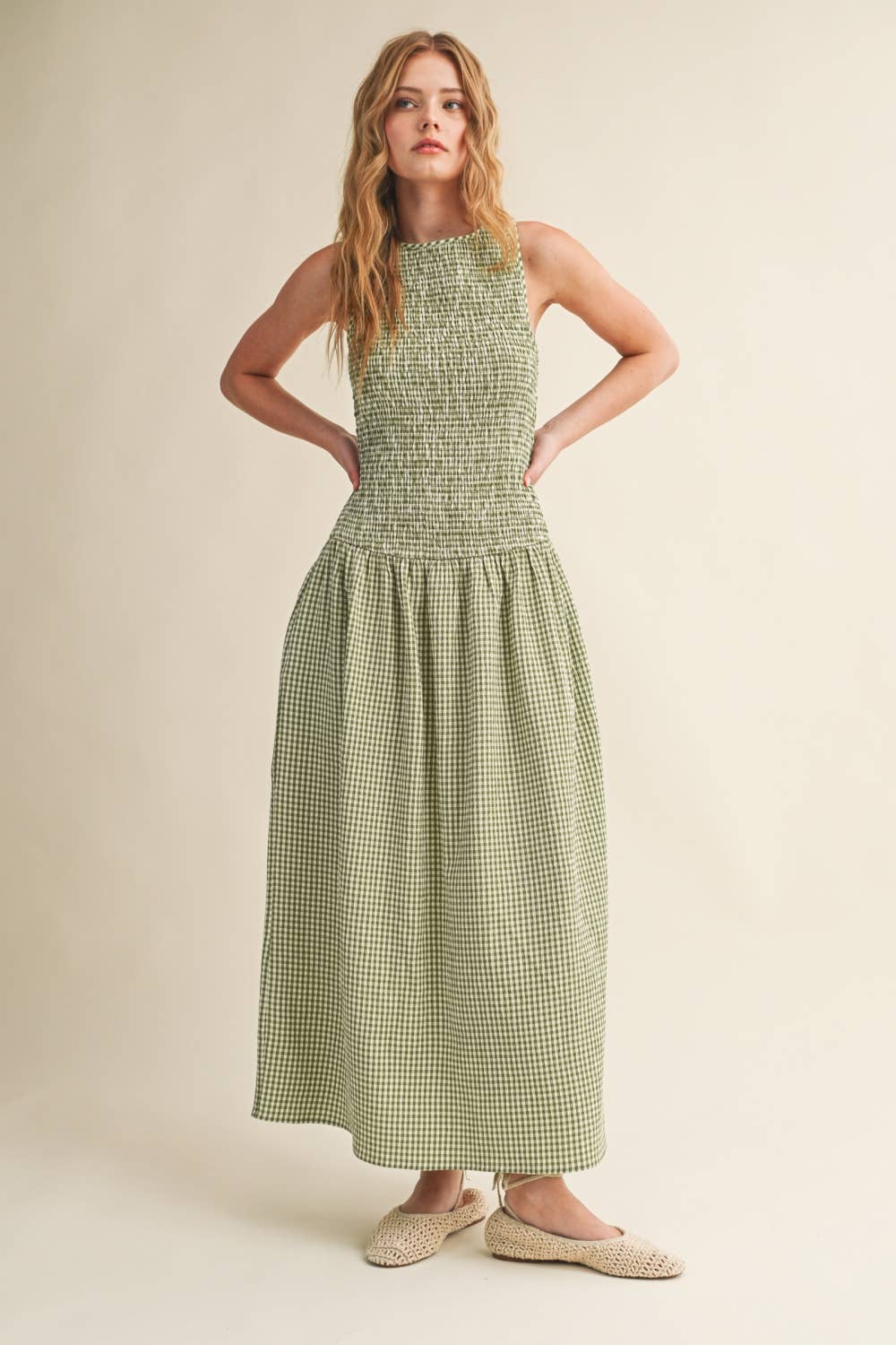 Mini Gingham Sleeveless Long Dress