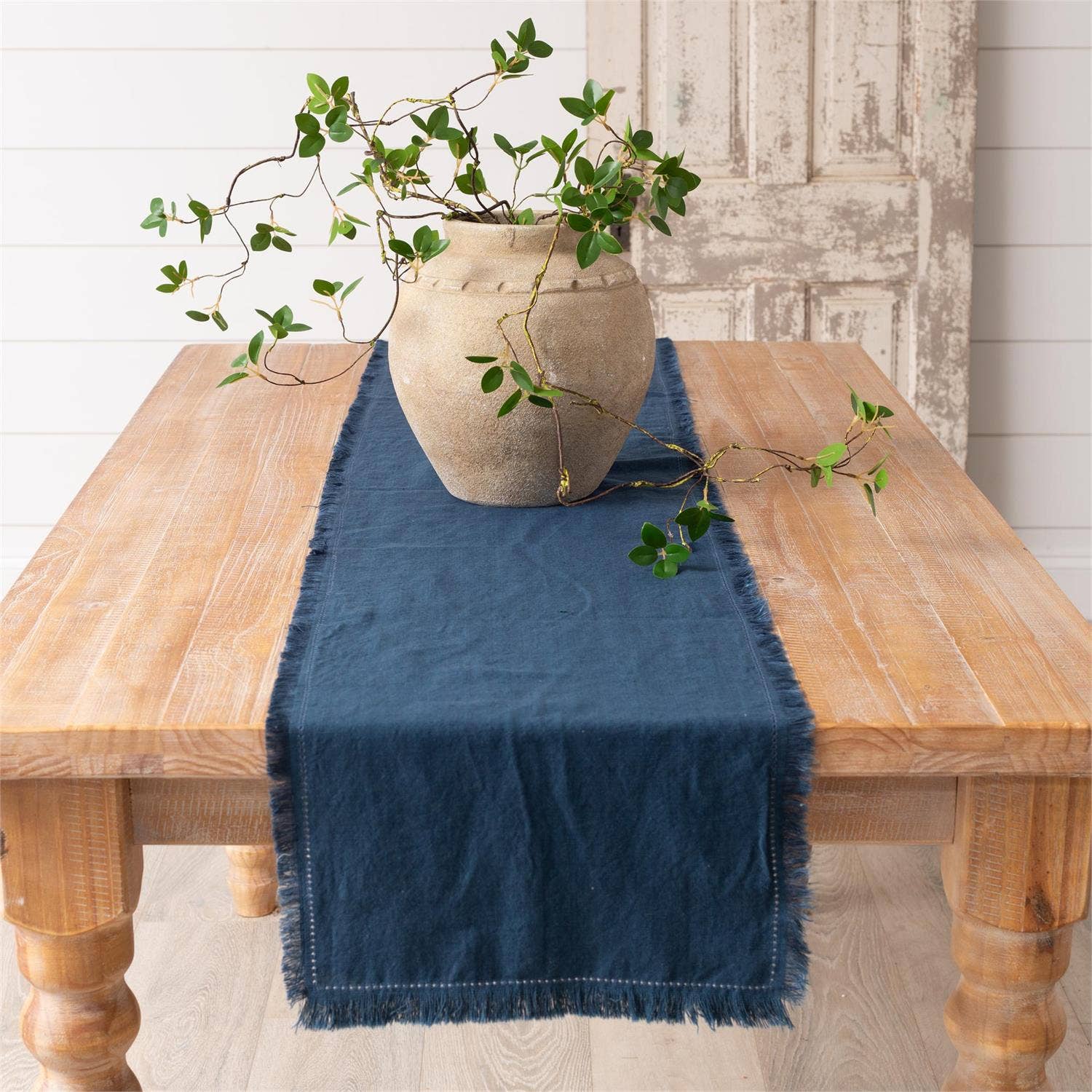 Blue Stonewashed Linen Blend Table Runner