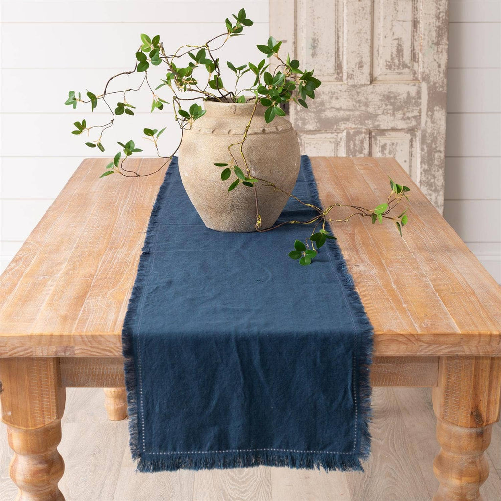 Blue Stonewashed Linen Blend Table Runner