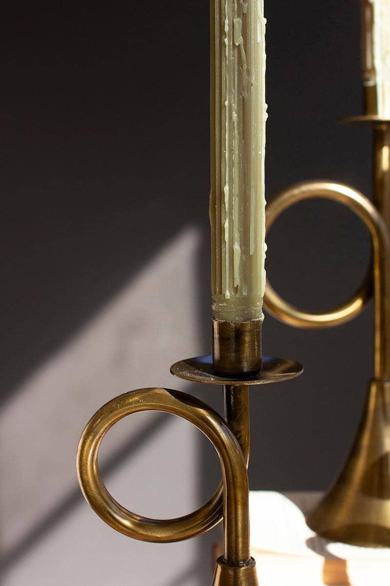 Antique Brass Trumpet Candle Holder