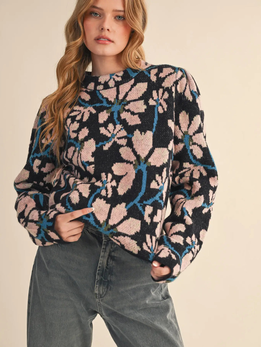 Floral Mock Neck Sweater