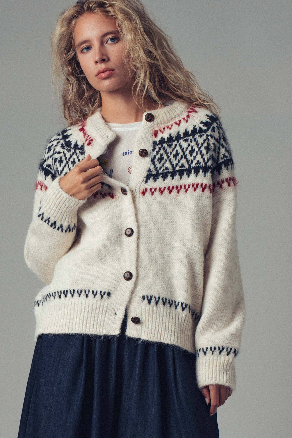 Fair Isle Nordic Toggle Knit Cardigan
