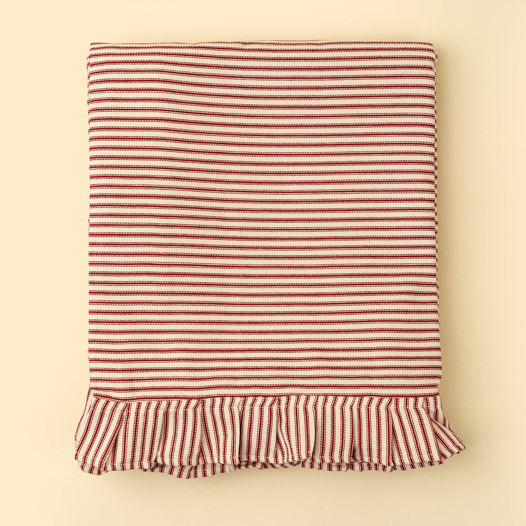 Red Ticking Ruffle Tablecloth