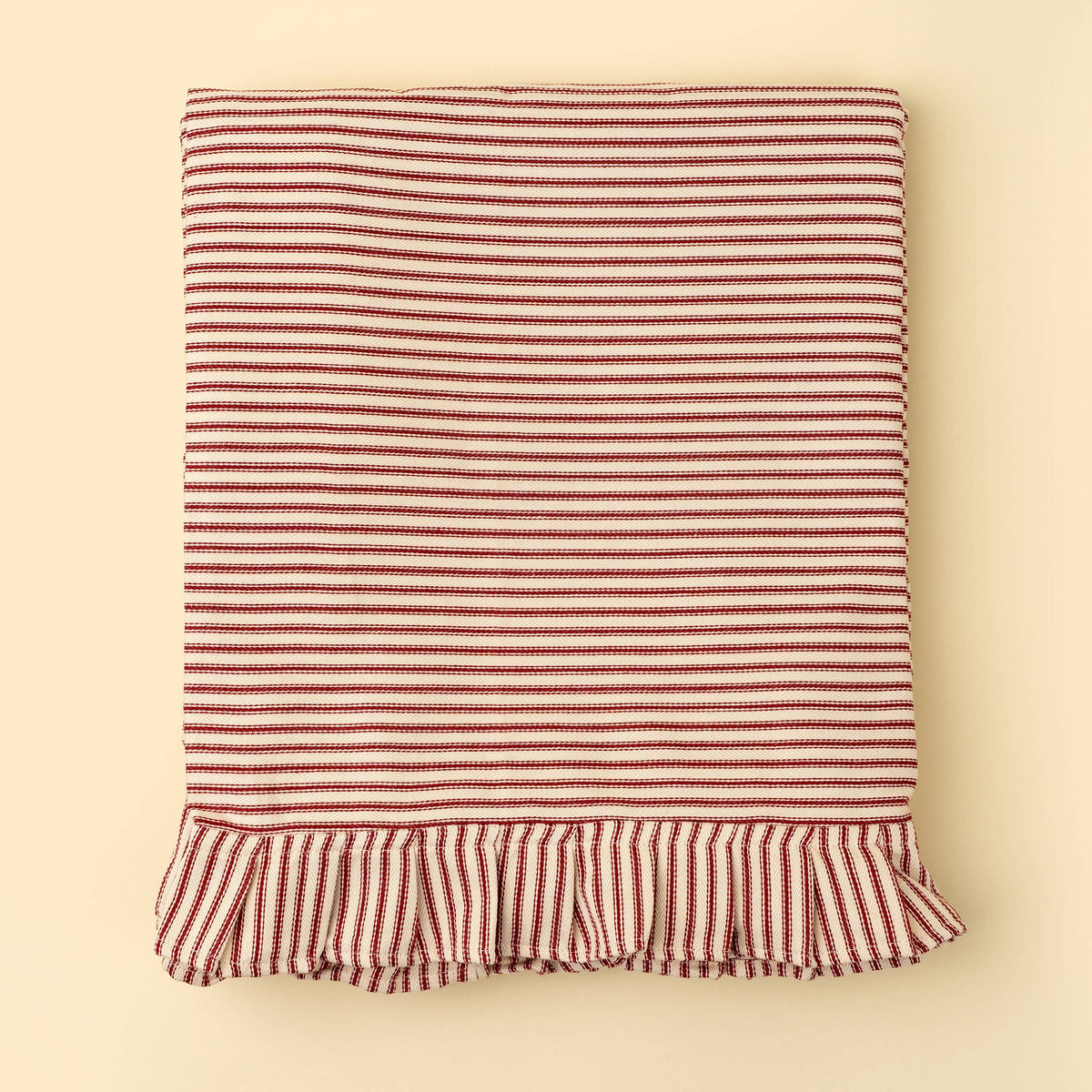 Red Ticking Ruffle Tablecloth