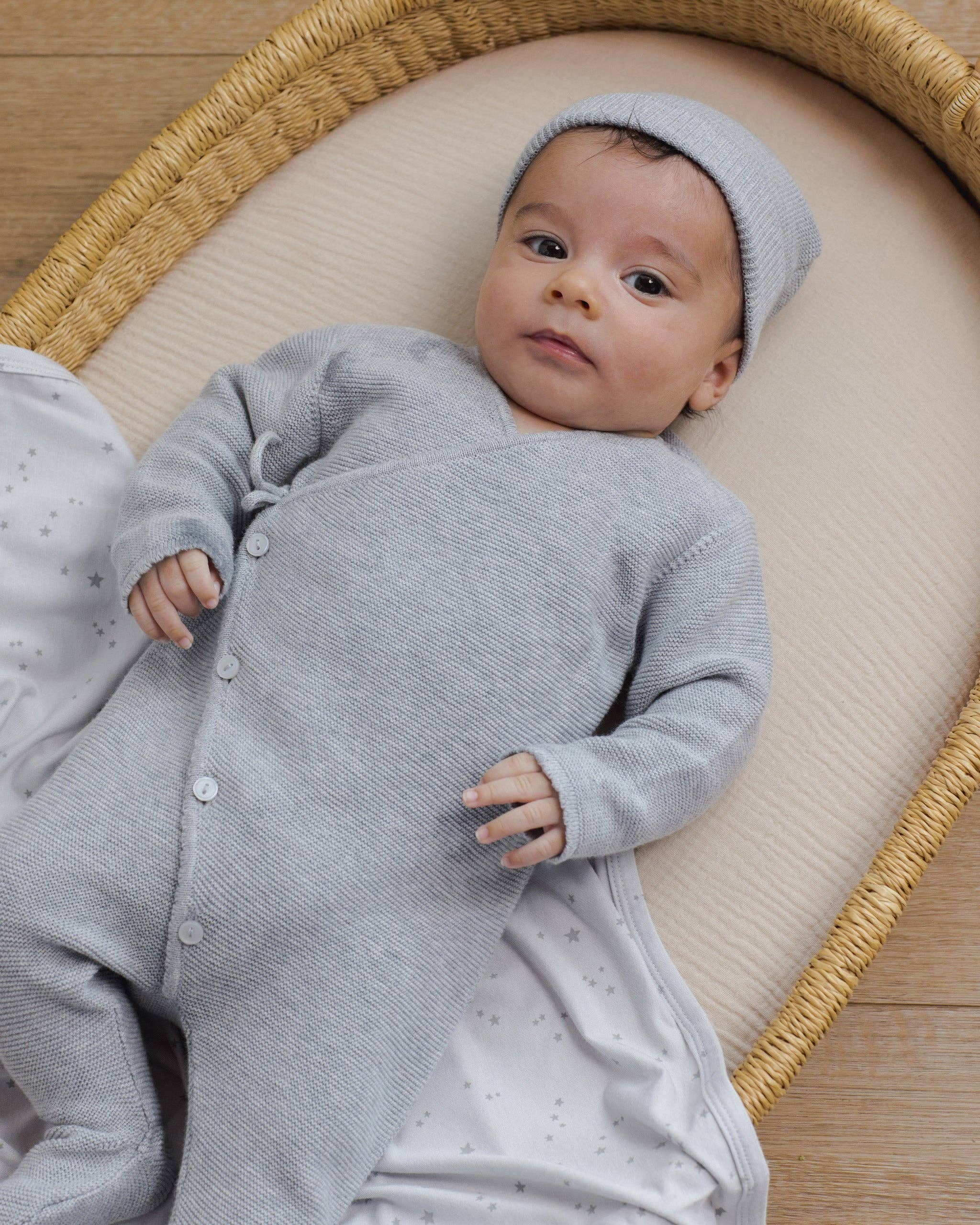 Heathered Dusty Blue Wrap Knit Footie