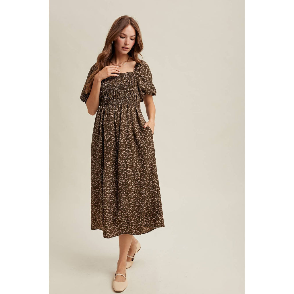 Floral Puff Sleeve Midi Dress