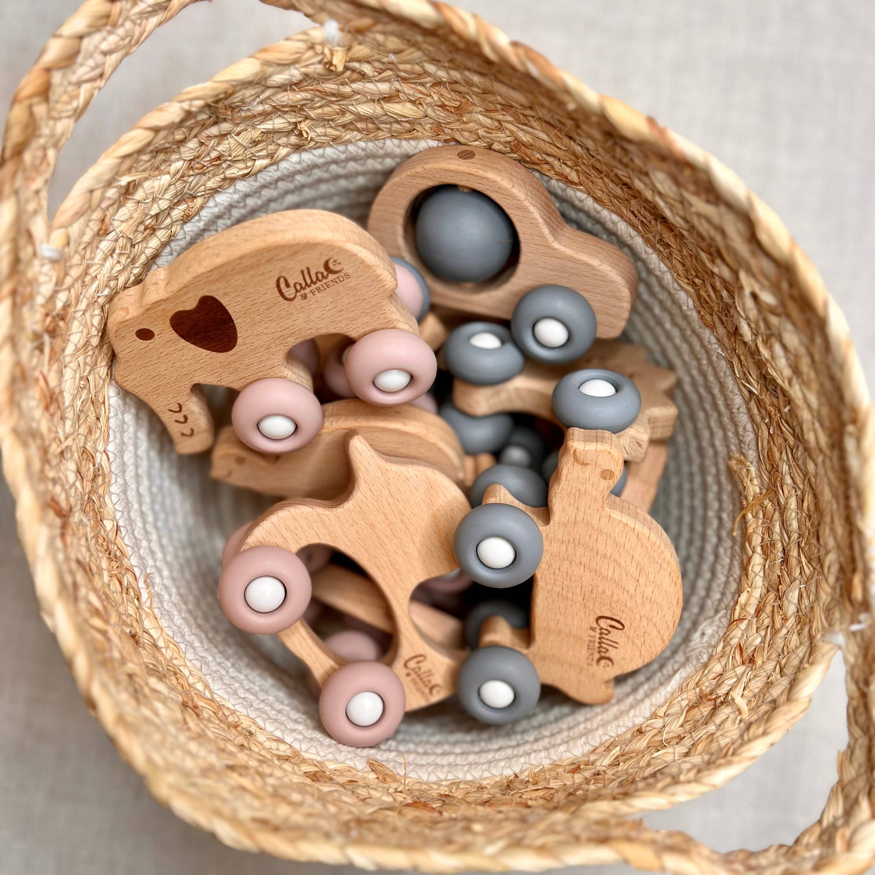 Car Silicone & Beechwood Teether Toy