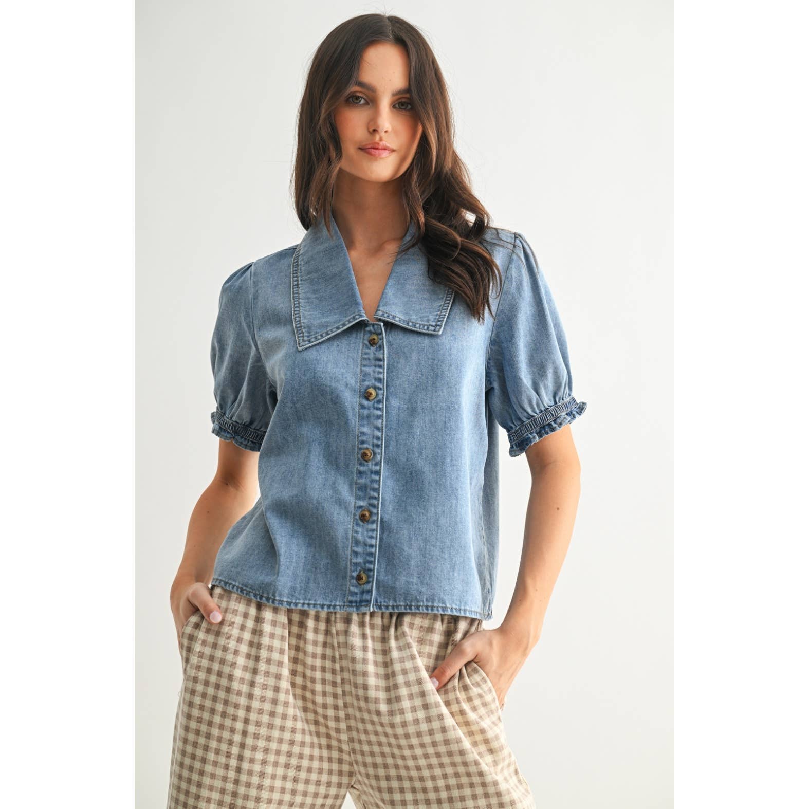 Denim Button-Up Blouse