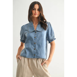 Denim Button-Up Blouse