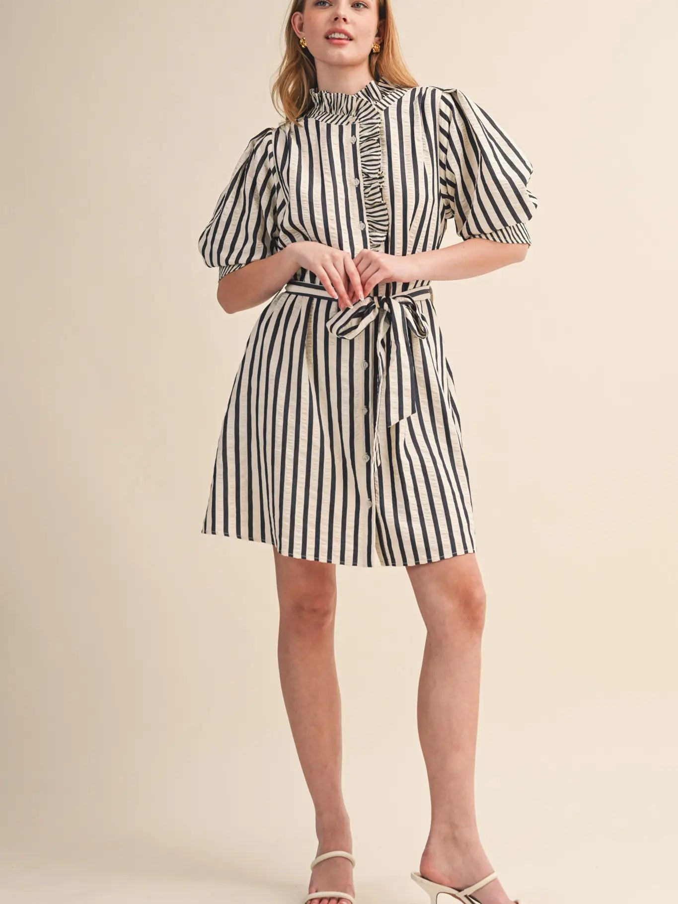 Striped Ruffled Button Down Mini Dress