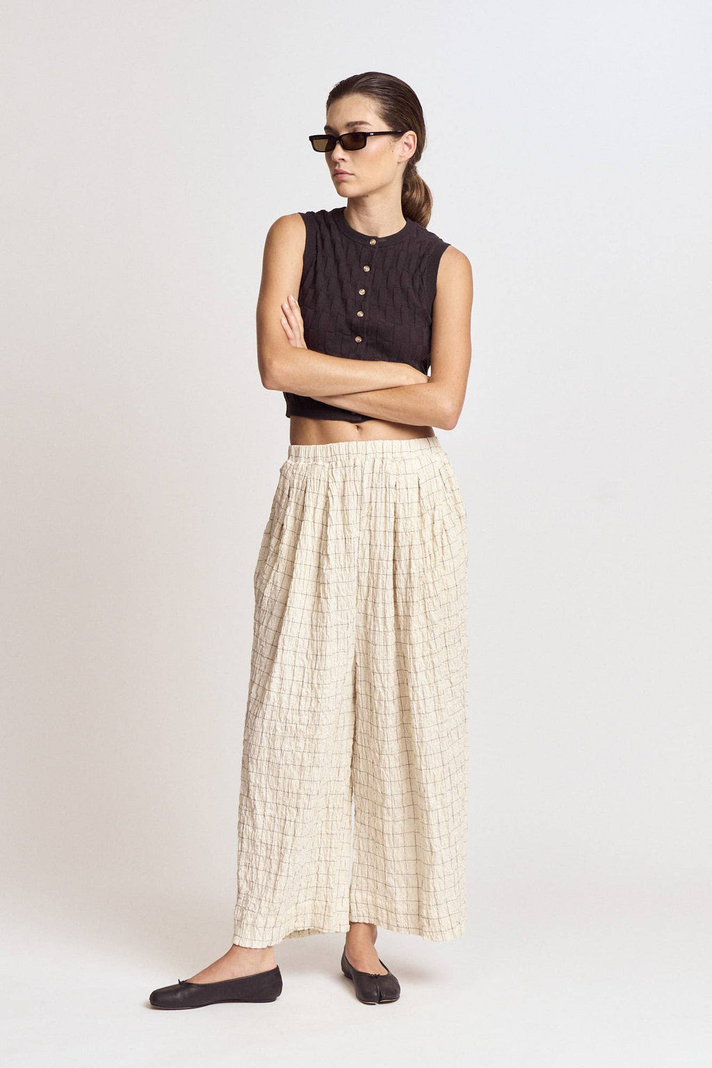 Check Print Gauze Pants