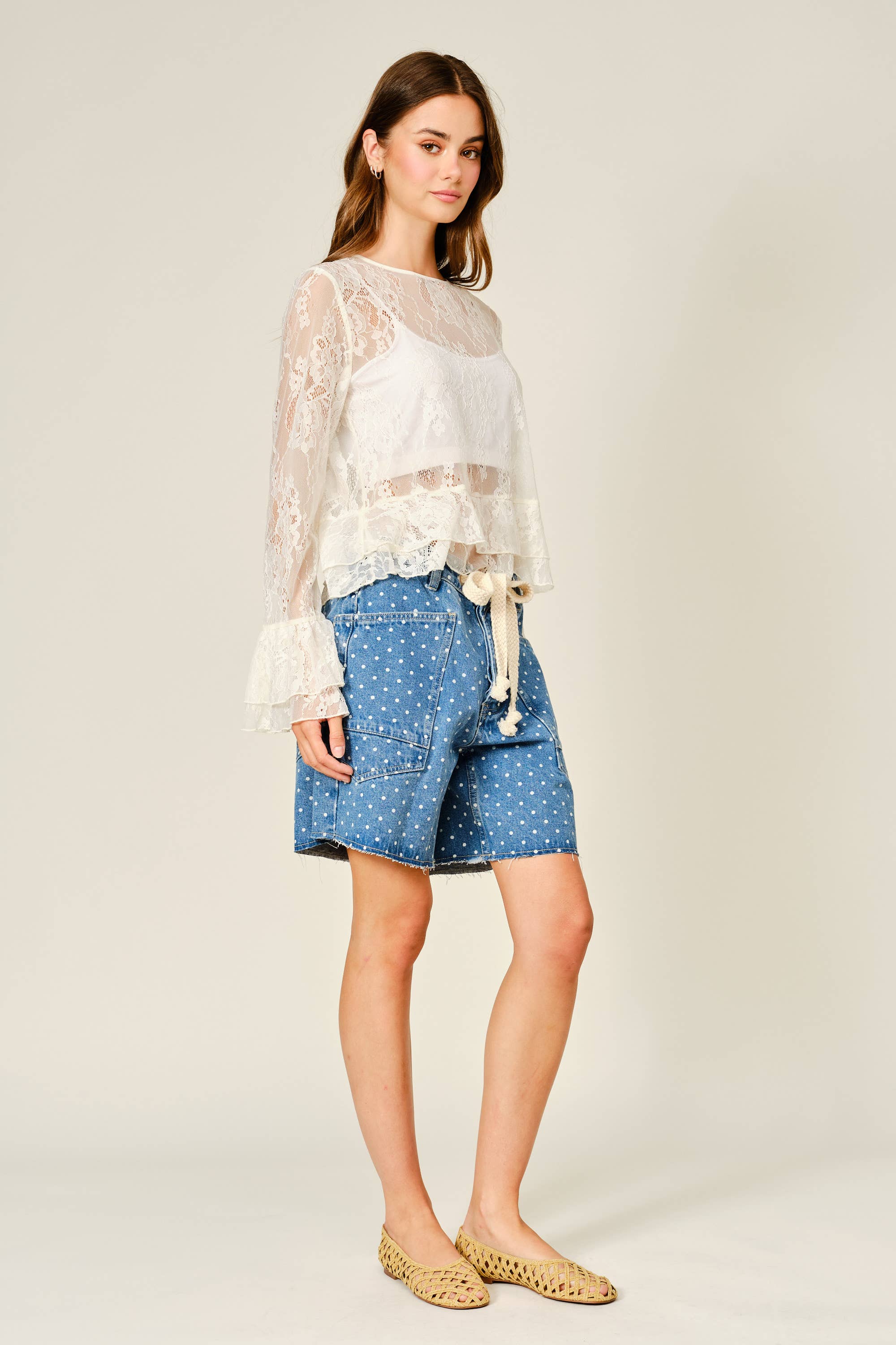 Polka Dot Barrel Denim Shorts