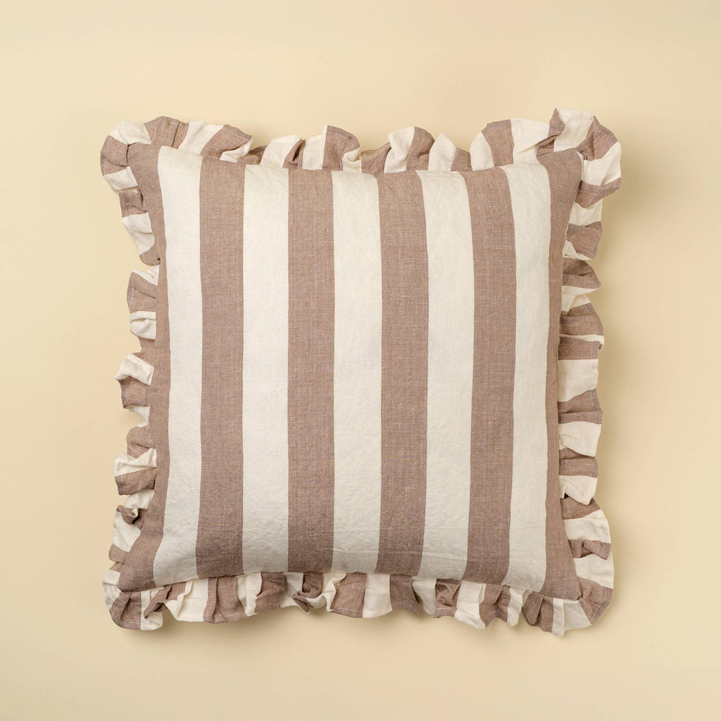 Fawn Ruffle Thick Stripe Pillow
