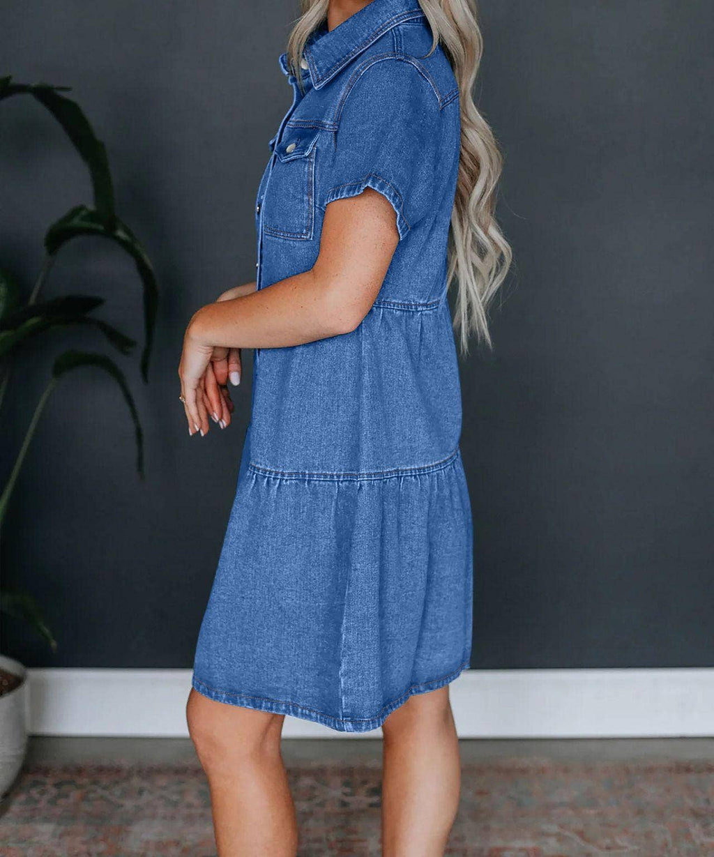 Tiered Denim Shirt Dress