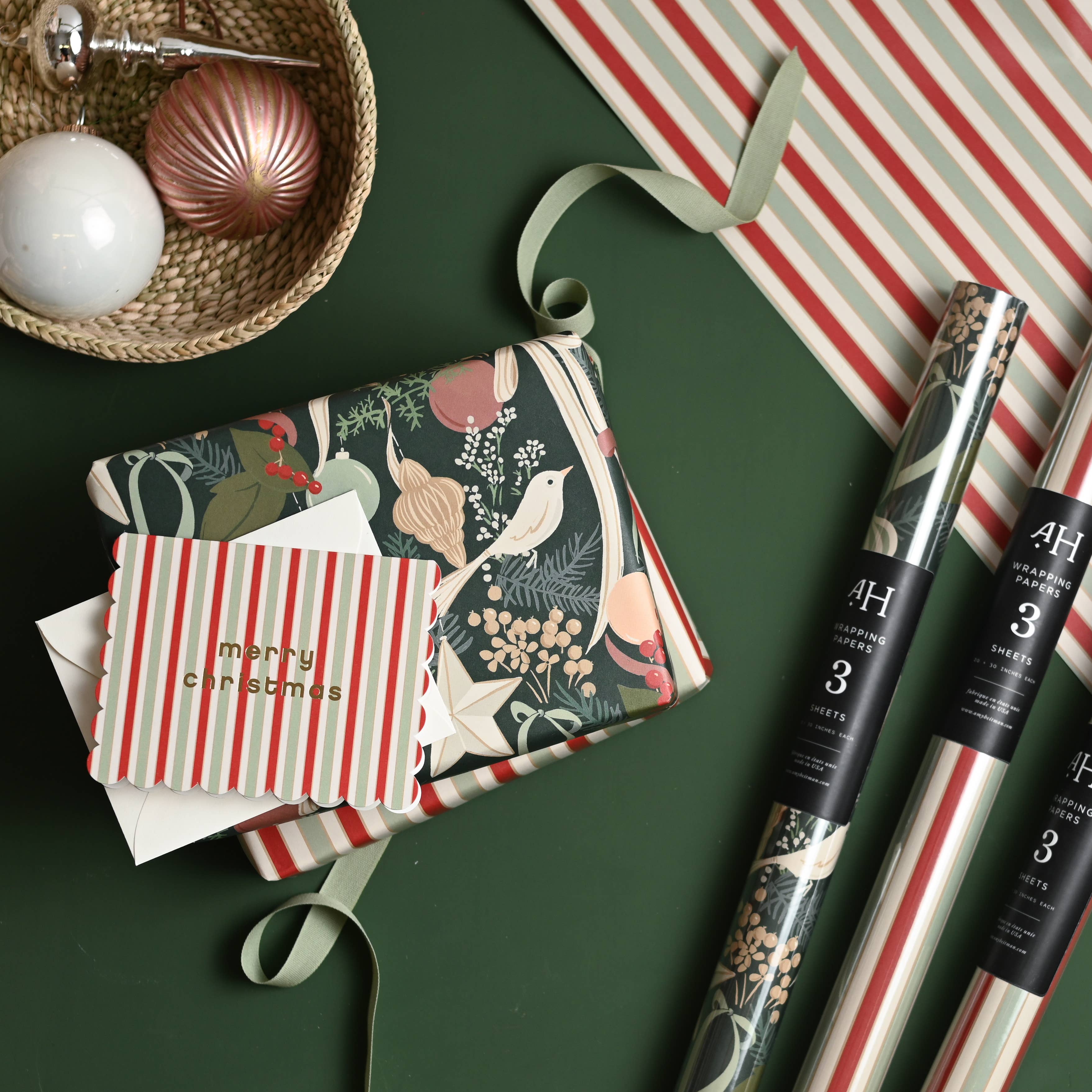 Merry Christmas Striped Scalloped Boxed Holiday Cards