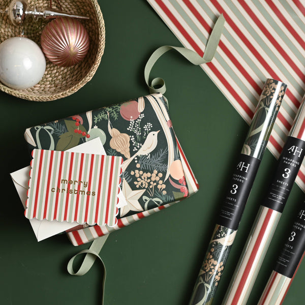 Merry Christmas Striped Scalloped Boxed Holiday Cards