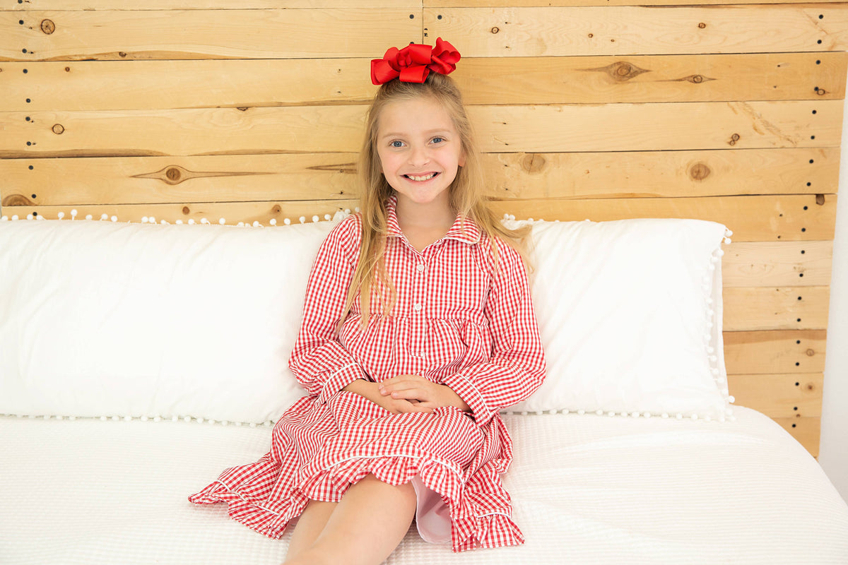 Red Gingham Youth Pajama Dress Set