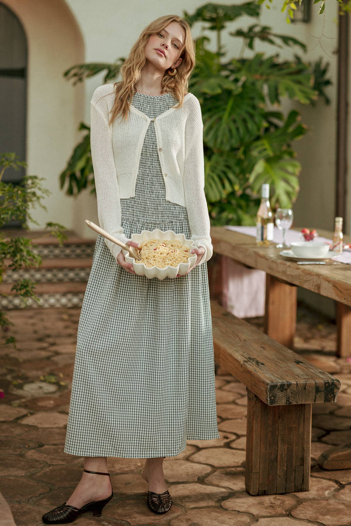 Mini Gingham Sleeveless Long Dress