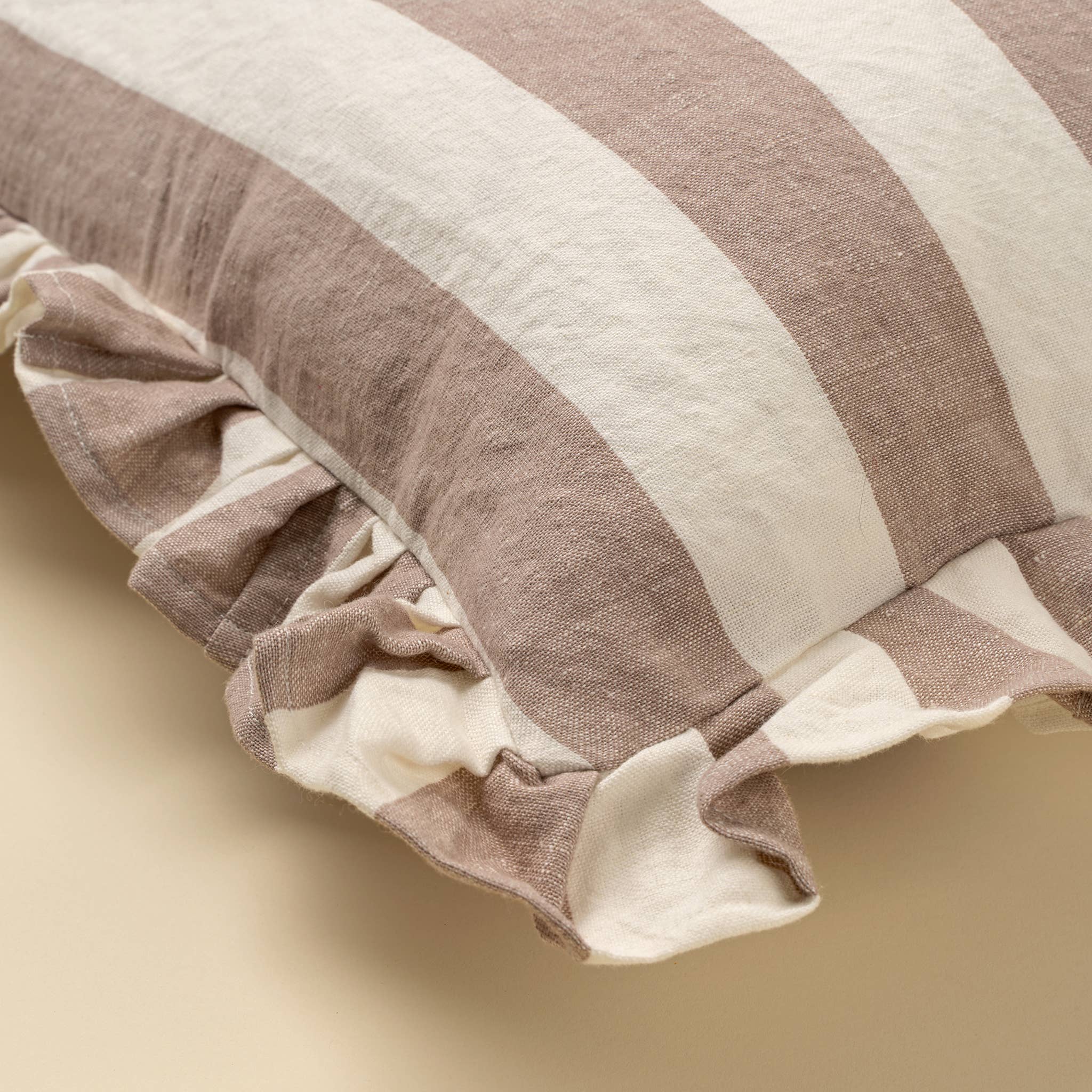 Fawn Ruffle Thick Stripe Pillow