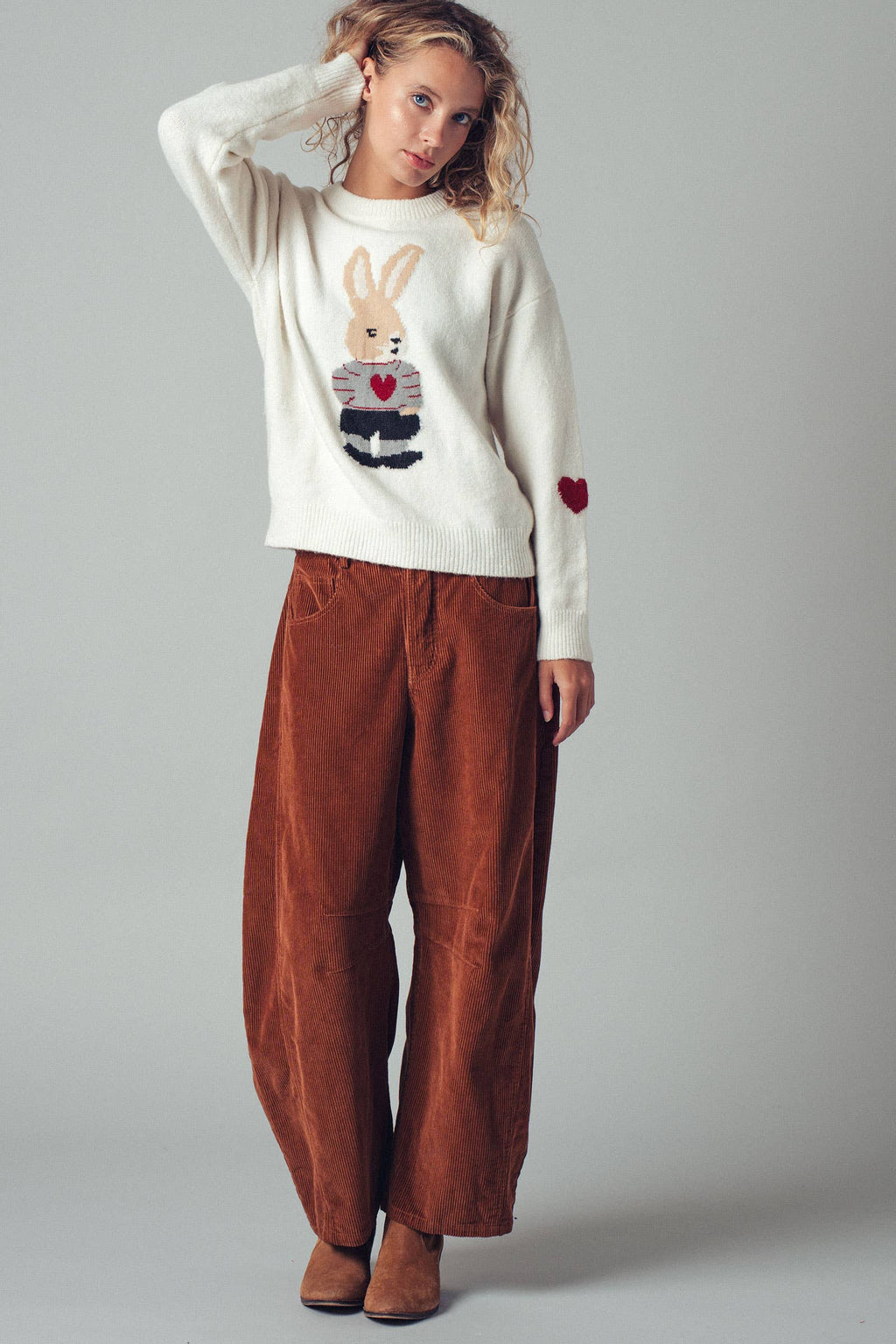 Inseam Stitch Detail Corduroy Barrel Jeans