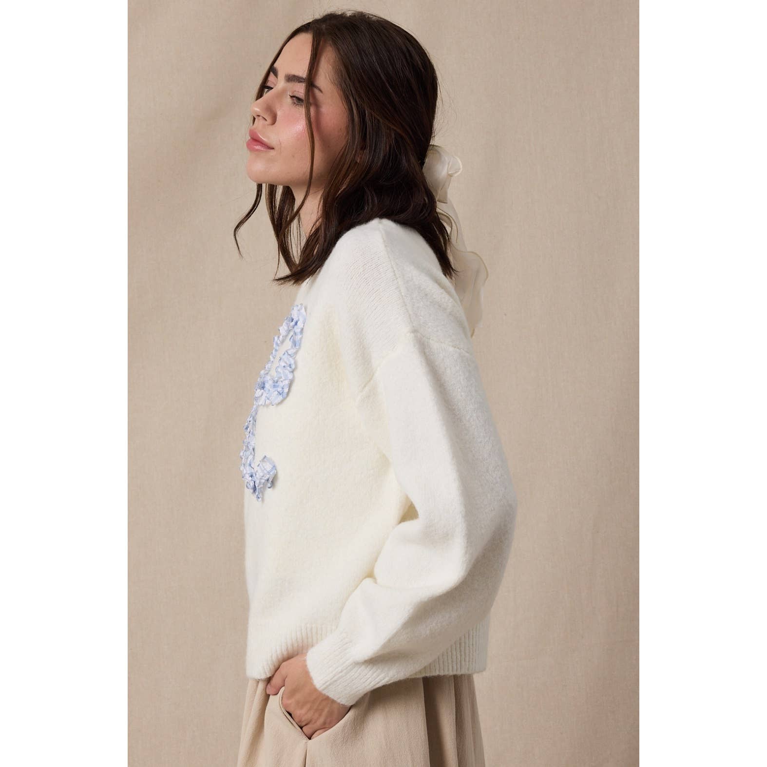 Plaid Bow Brushed Sweater