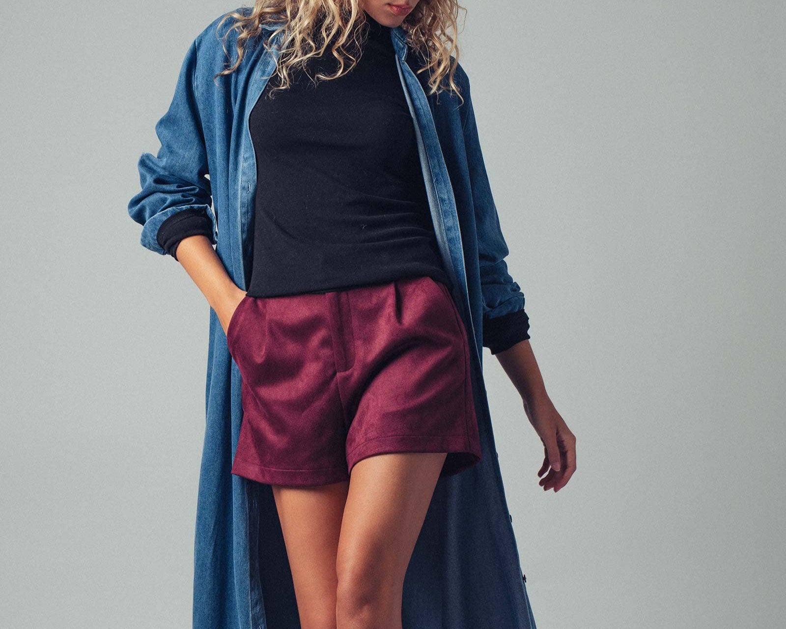 Button-Down Western Denim Midi Dress