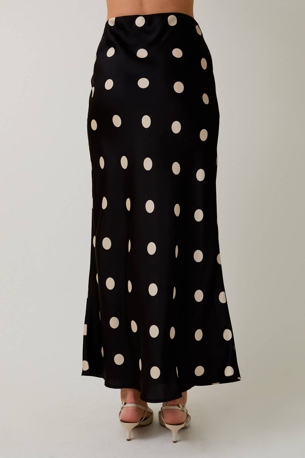 Polka Dot Satin Midi Skirt