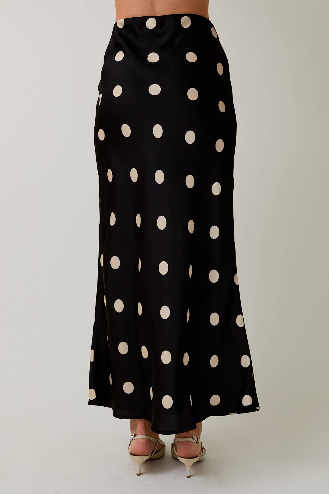 Polka Dot Satin Midi Skirt