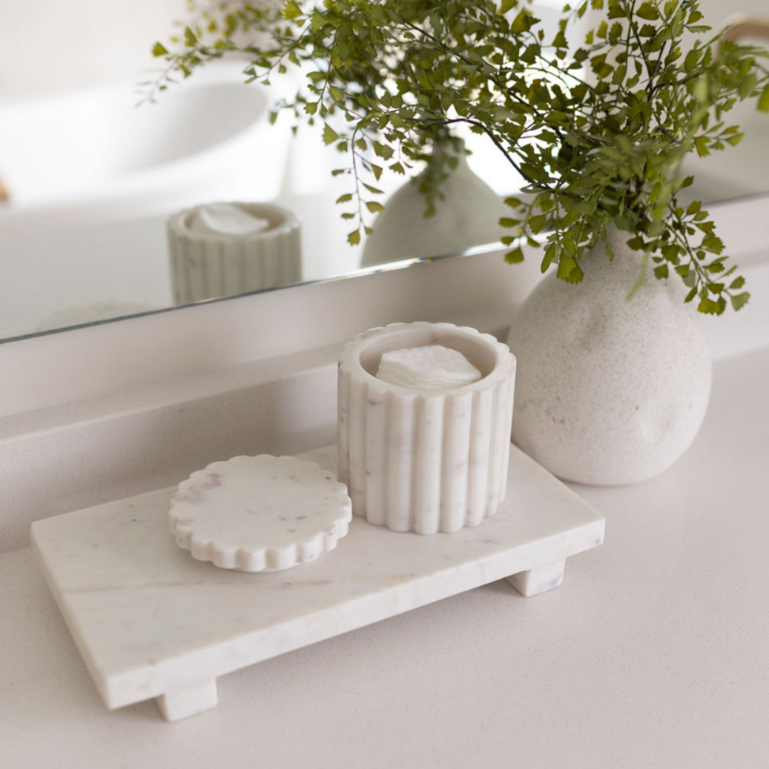 White Marble Fluted Jar Canister