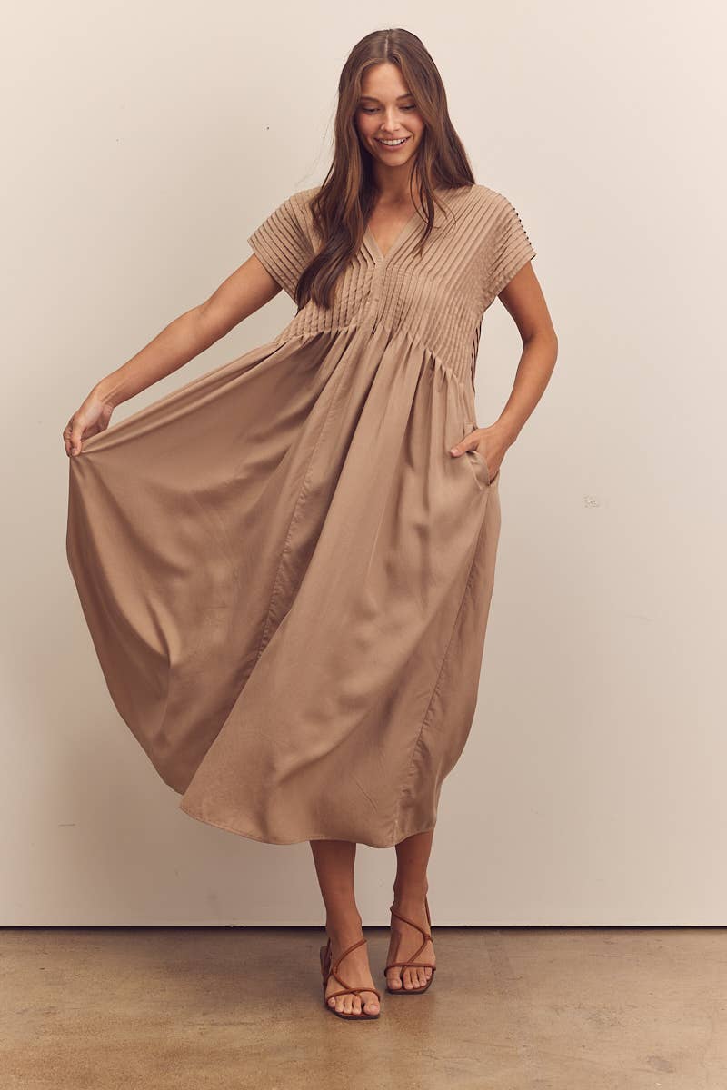 Pin-tucked midi dress