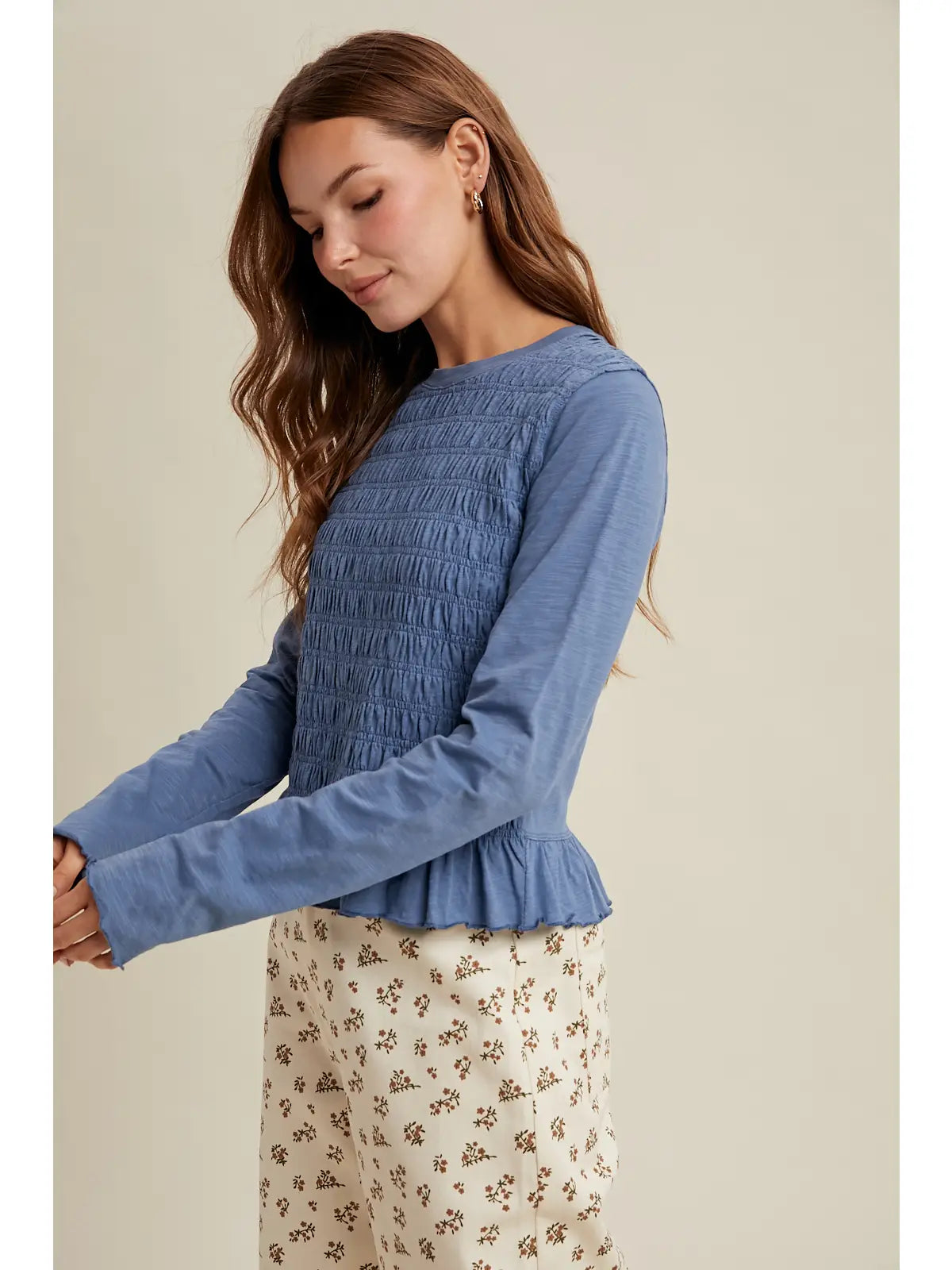 Smocked Slub Knit Top