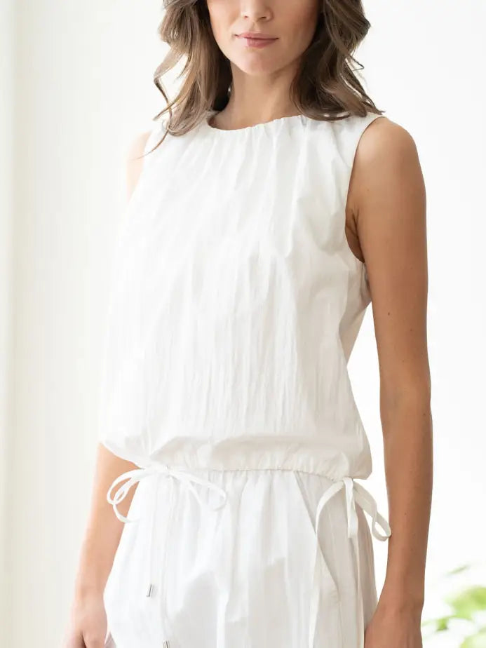 Shirred Neck Double-Tie Top