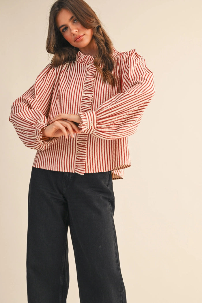 Striped Ruffled Button Down Top