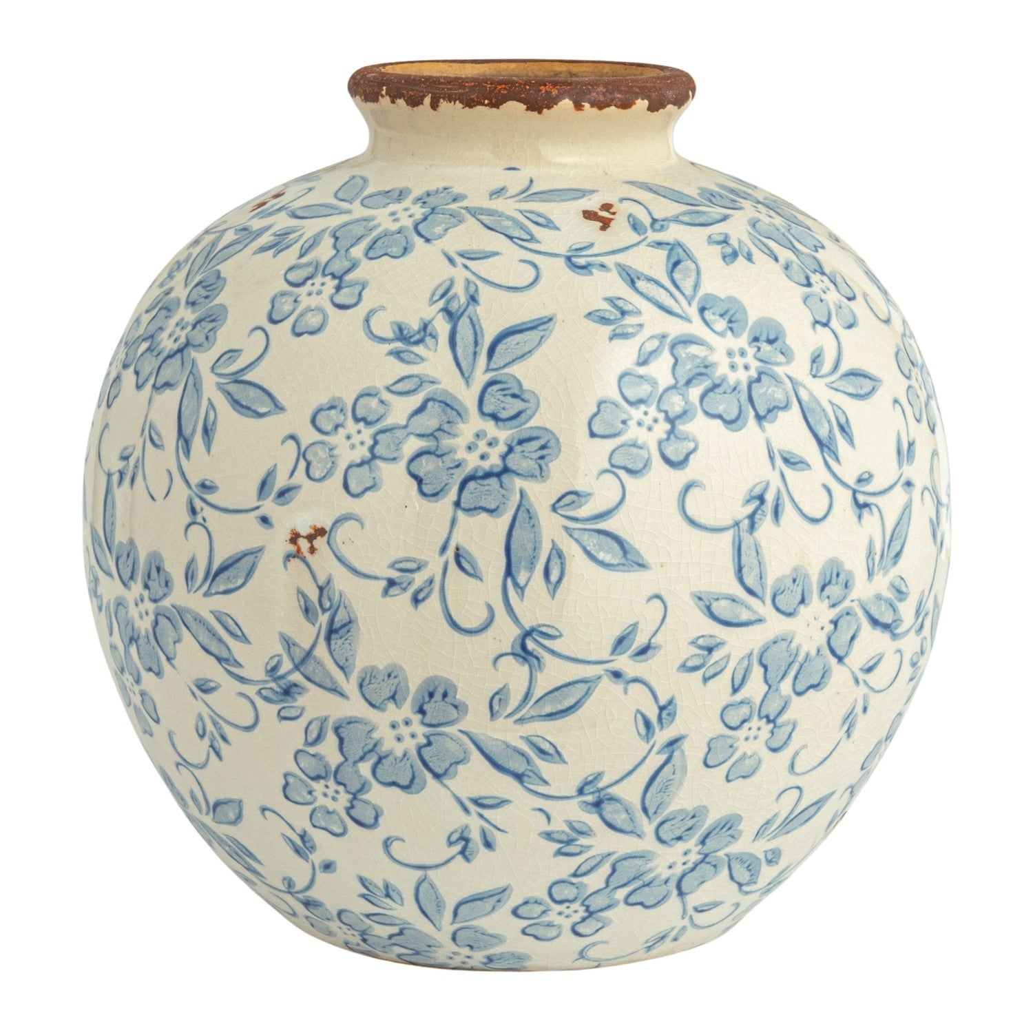 Blue Botanical Terracotta Vase