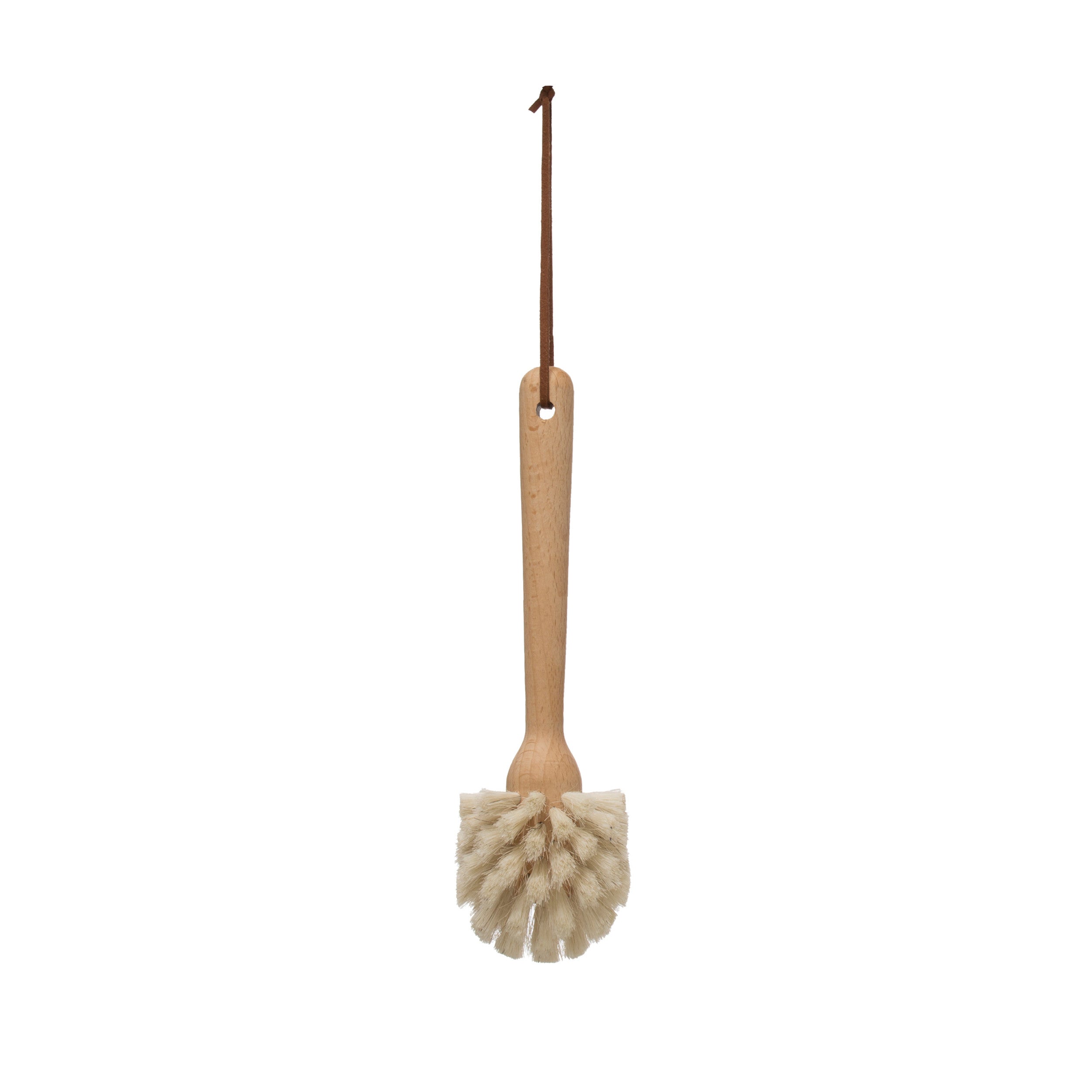 Natural Beech Wood Dish Brush with Leather Strap
