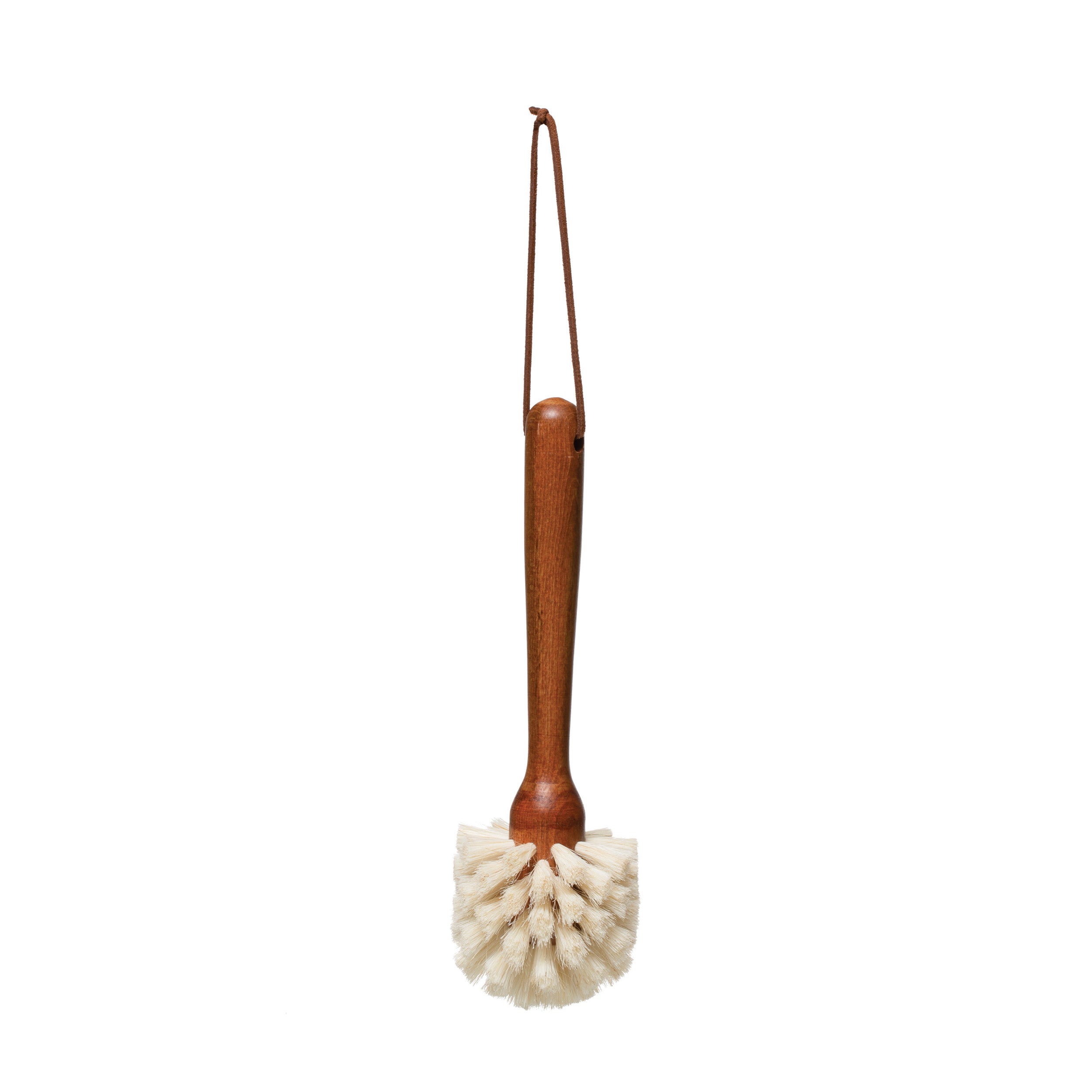 Brown Beech Wood Dish Brush with Leather Strap