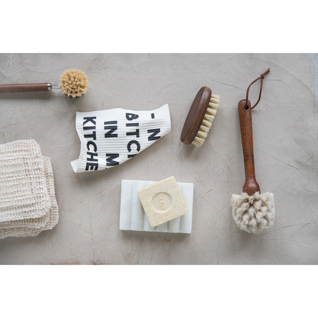 Brown Beech Wood Dish Brush with Leather Strap