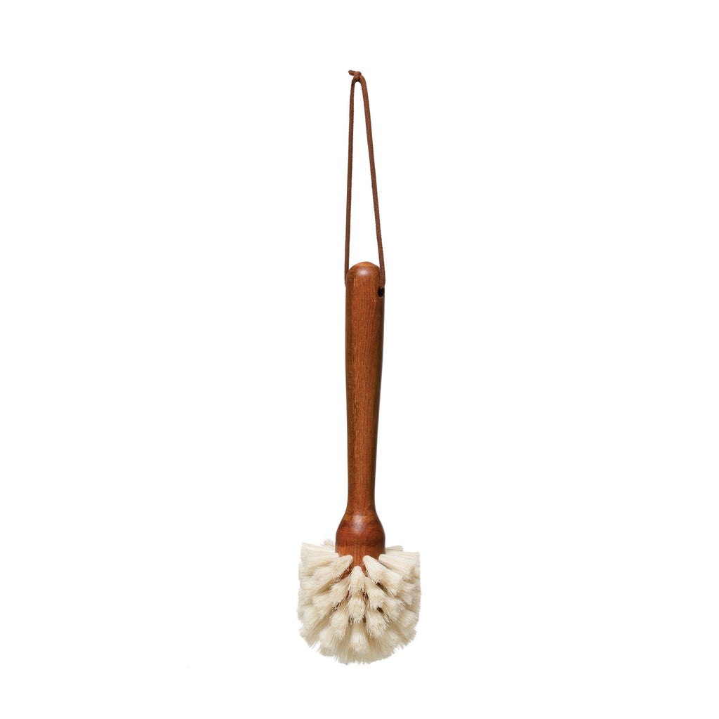 Brown Beech Wood Dish Brush with Leather Strap