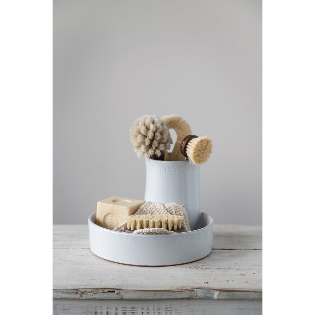 Brown Beech Wood Dish Brush with Leather Strap