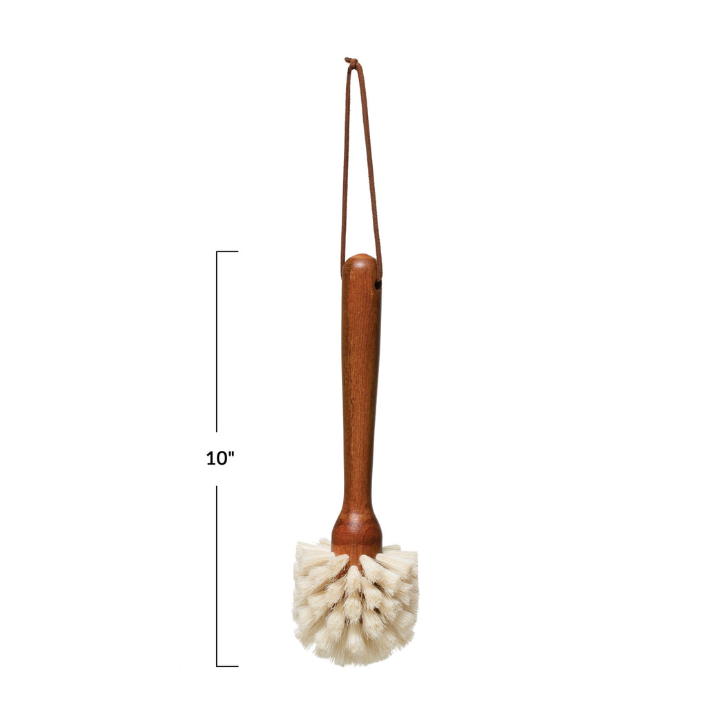 Brown Beech Wood Dish Brush with Leather Strap