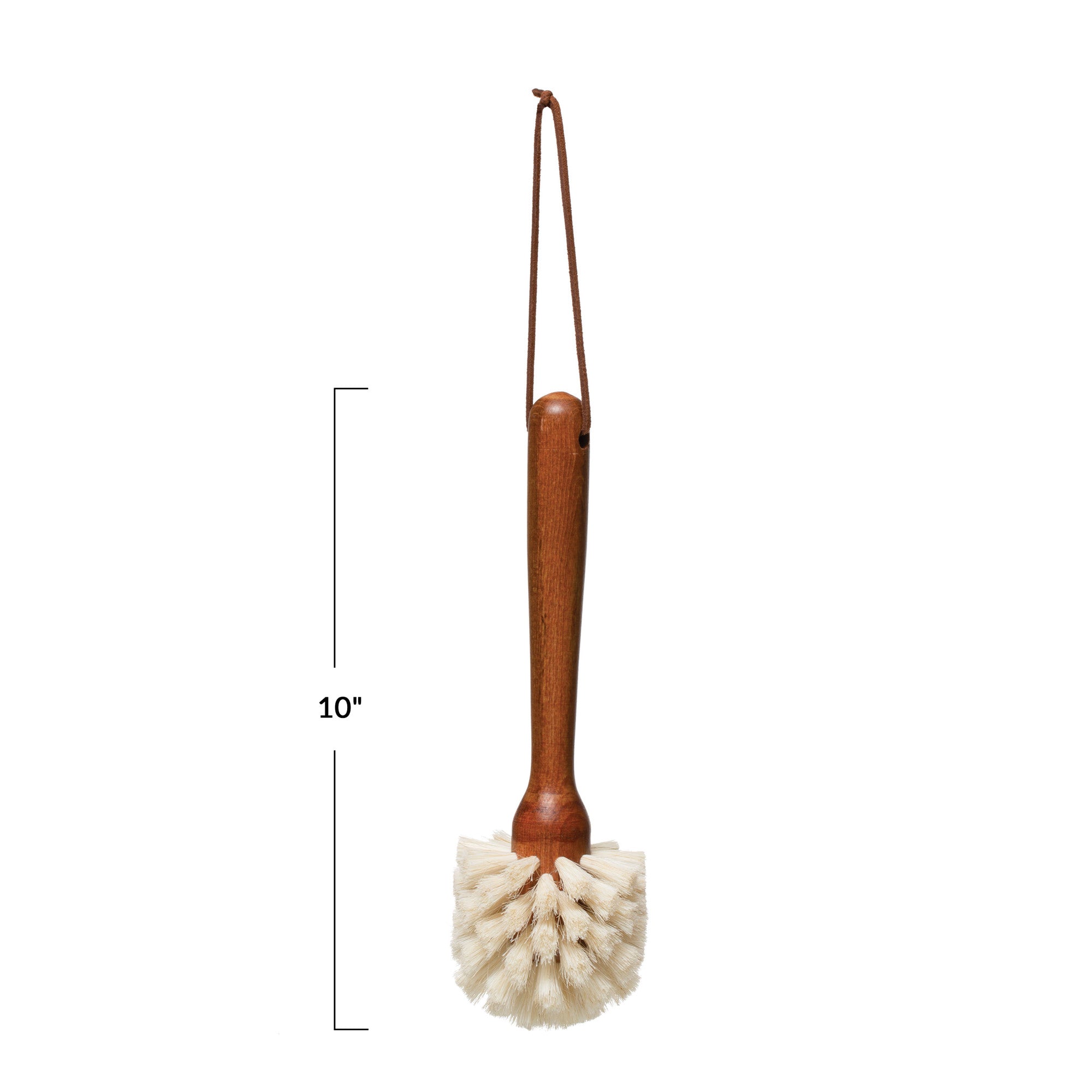 Brown Beech Wood Dish Brush with Leather Strap