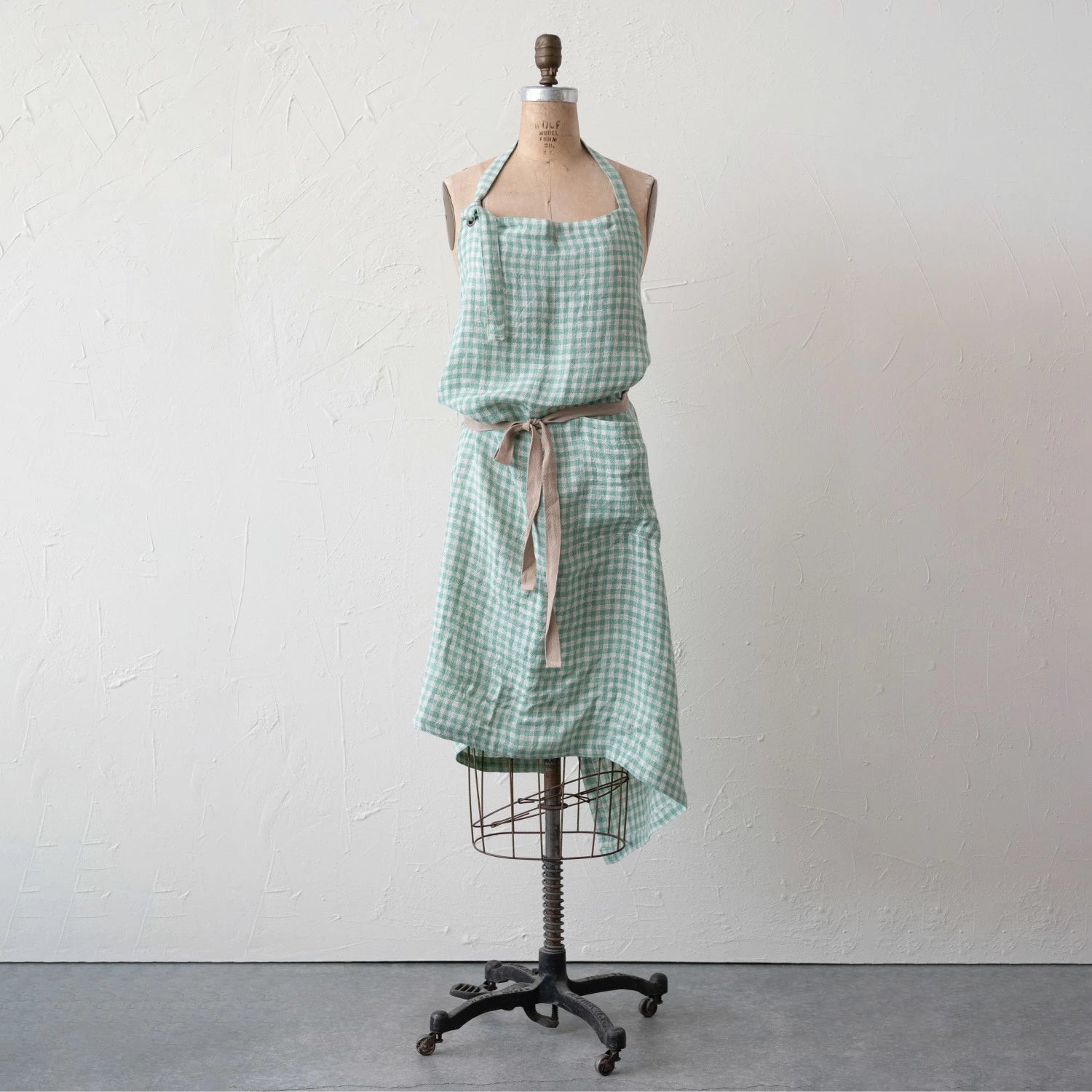 Aqua Gingham Linen Apron