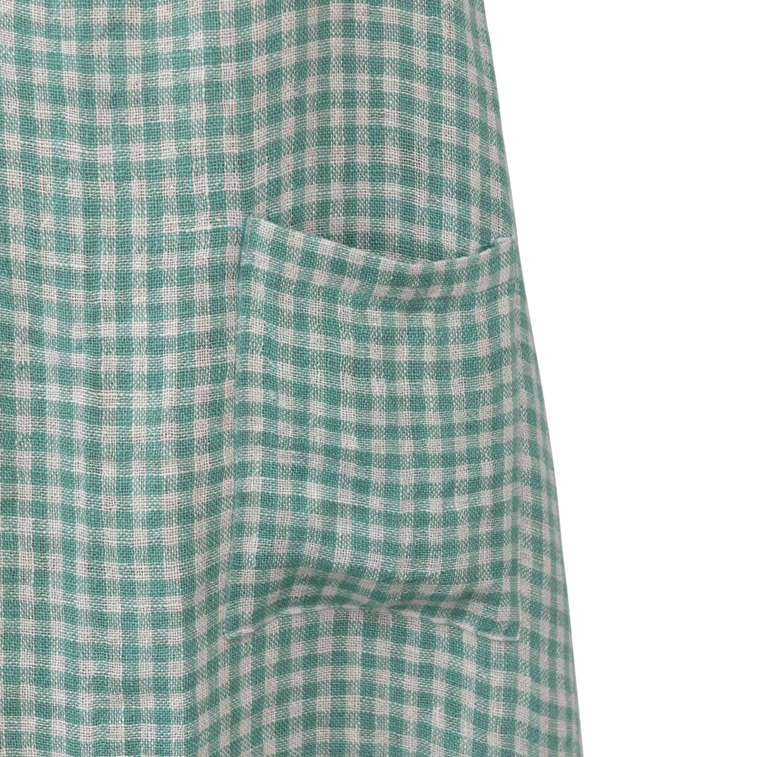Aqua Gingham Linen Apron