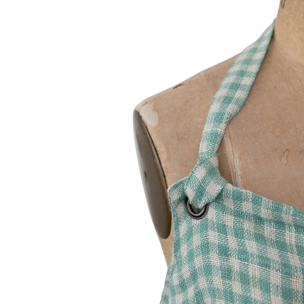 Aqua Gingham Linen Apron